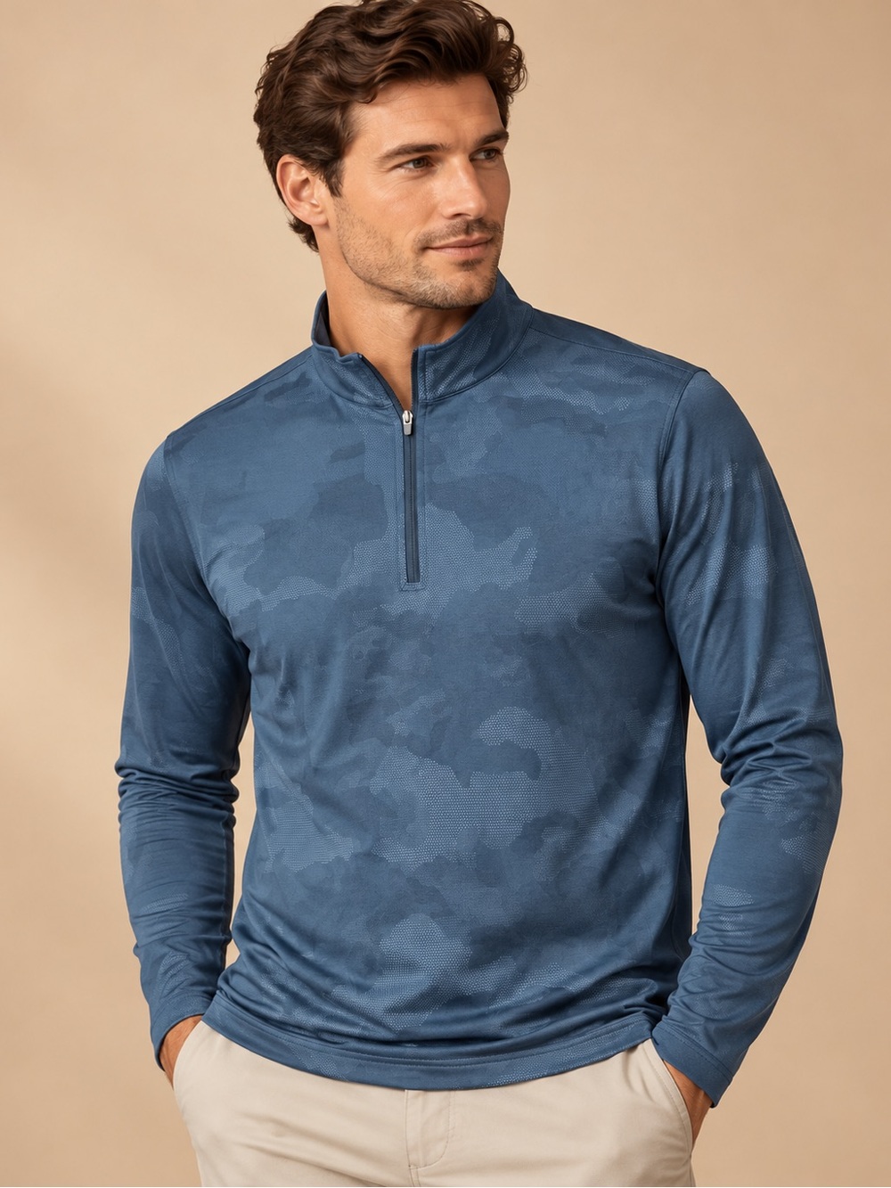 Kirkland Signature Blue Camo Quarter Zip Pullover Size Large